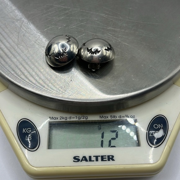 Polished Sterling Silver Button Earrings Clip on Etched in Black Halloween - Picture 10 of 11